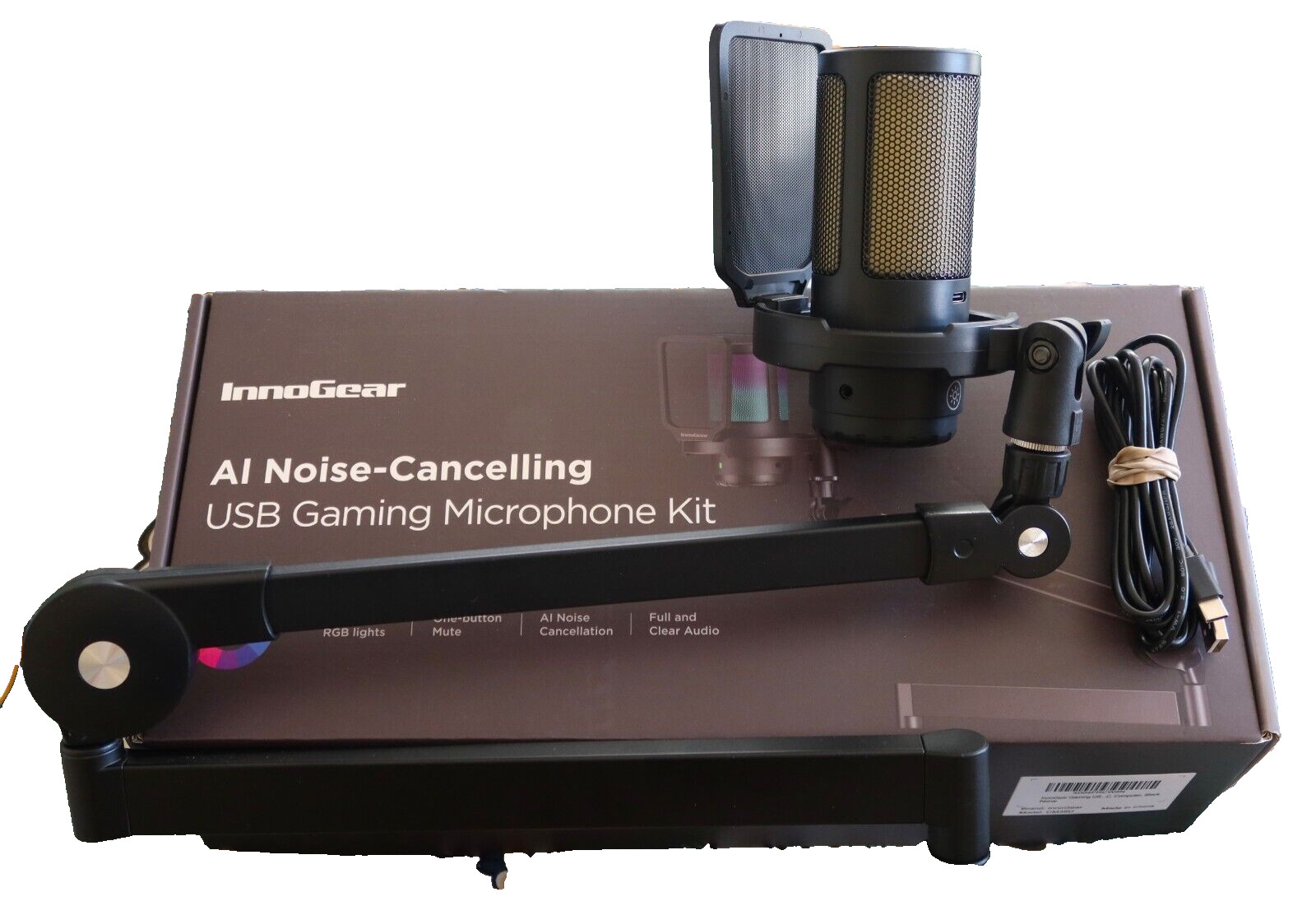 InnoGear Gaming USB Microphone, AI-Noise Cancelling Condenser Mic with RGB Color