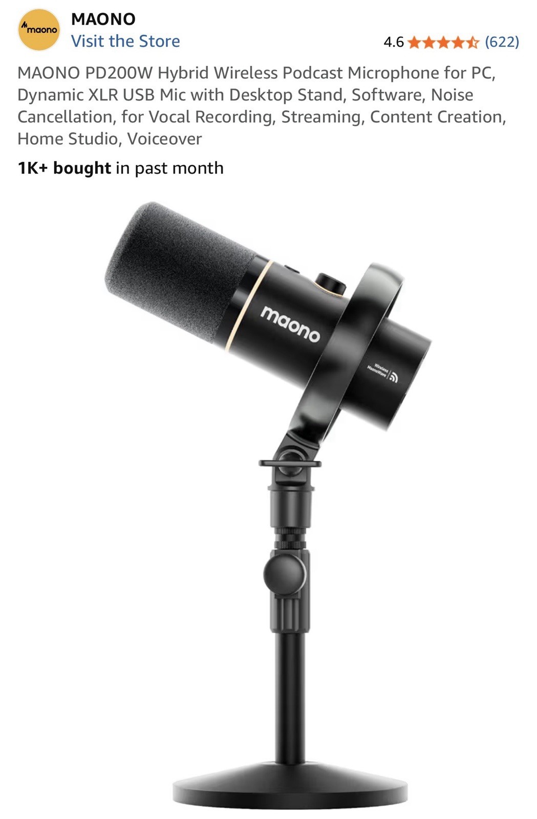 MAONO PD200W Hybrid Wireless Podcast Microphone for PC, Dynamic XLR USB