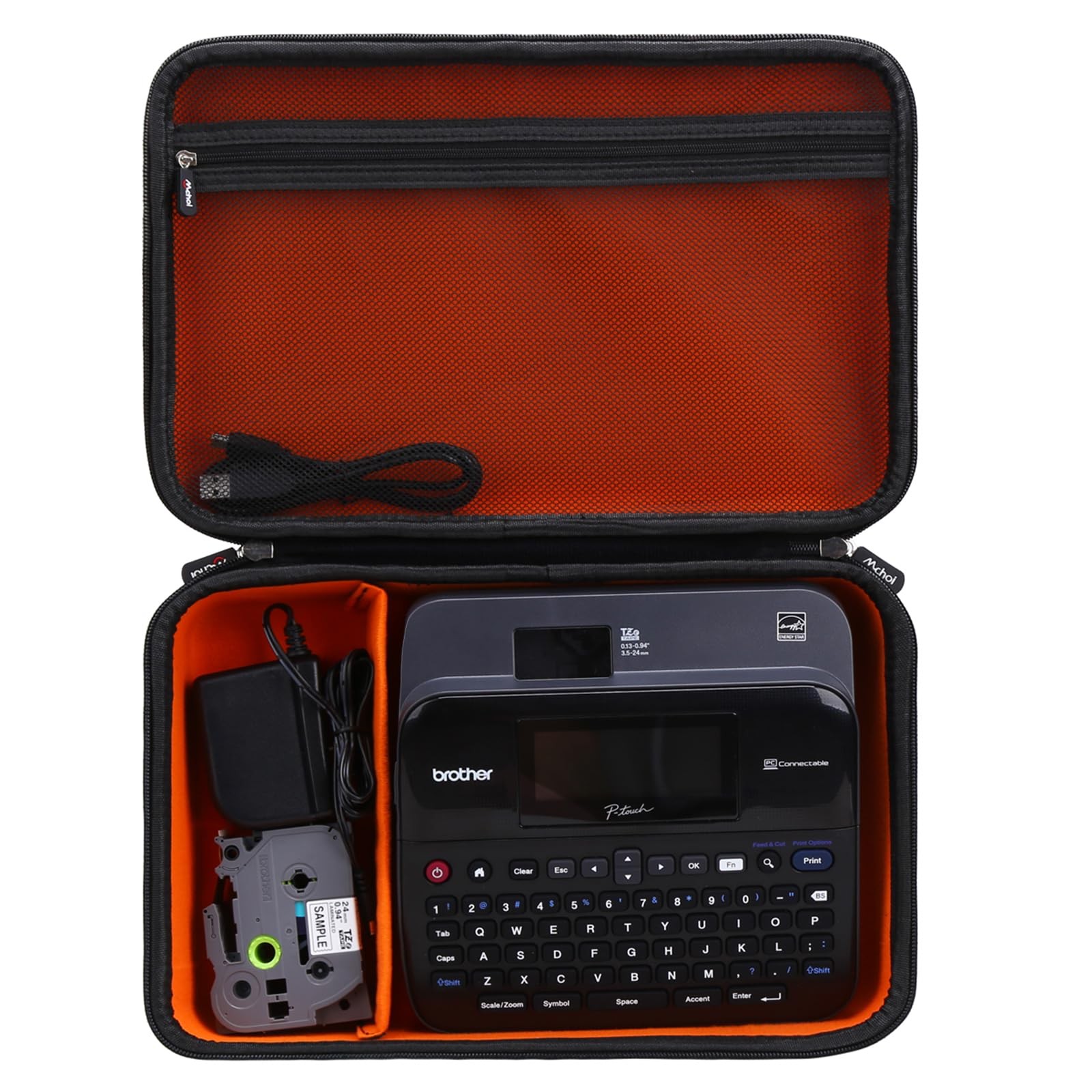 Mchoi Hard Portable Case for Brother P-Touch Label One Size, Black and Orange
