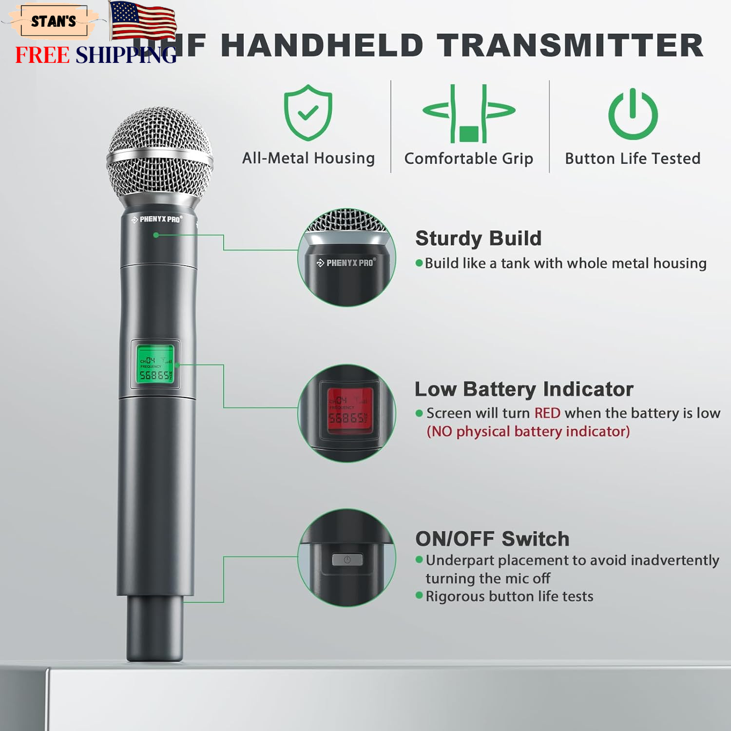 Phenyx Pro Wireless Microphone System 4 Channel UHF Wireless Mic Fixed Freq NEW