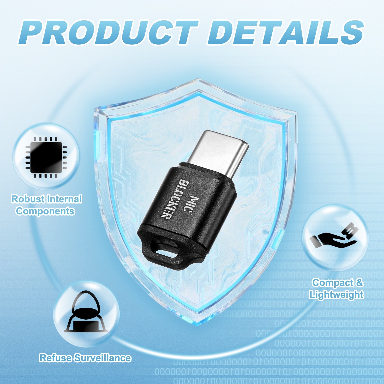Microphone Blocker, USB Type C Audio Blocker, Black