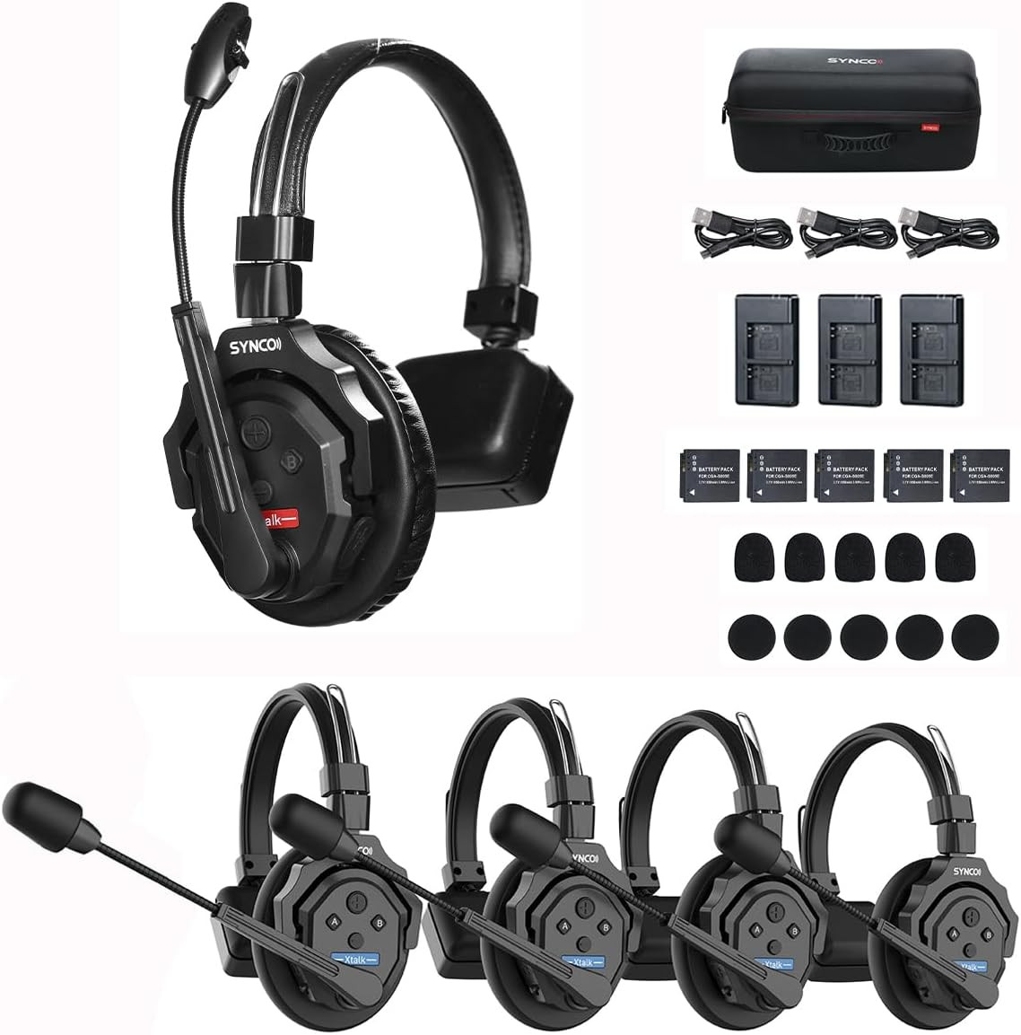 Xtalk X5 Wireless Headset Intercom System for 5-Person Team Communication