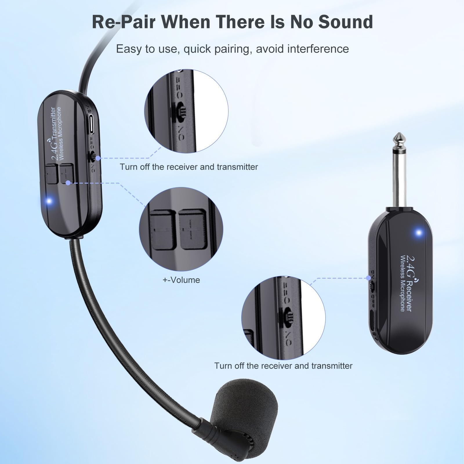Wireless Microphone Headset Double Professional: Cordless Mic Head for Black1