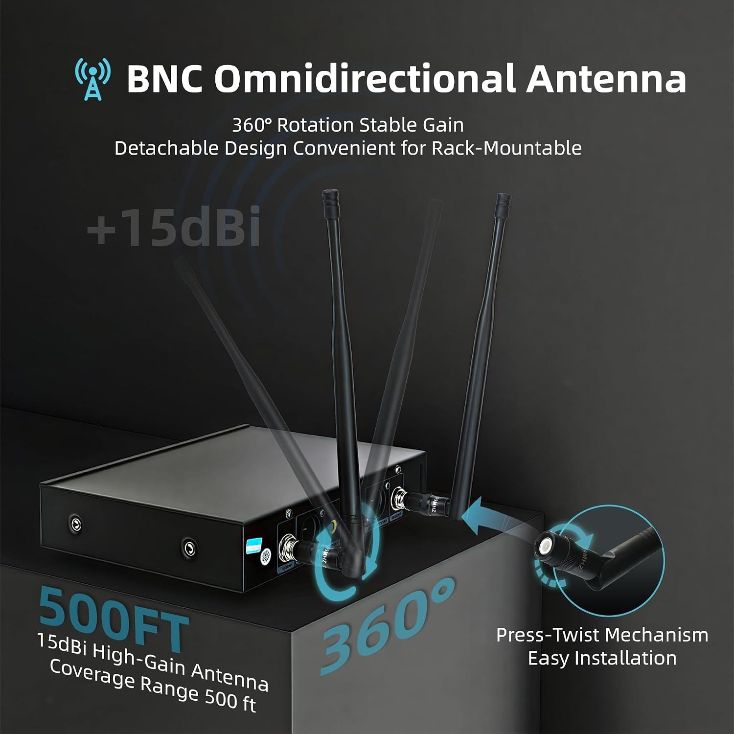 Wireless Microphone System, 500Ft Range, 40H Playtime for Karaoke & Events