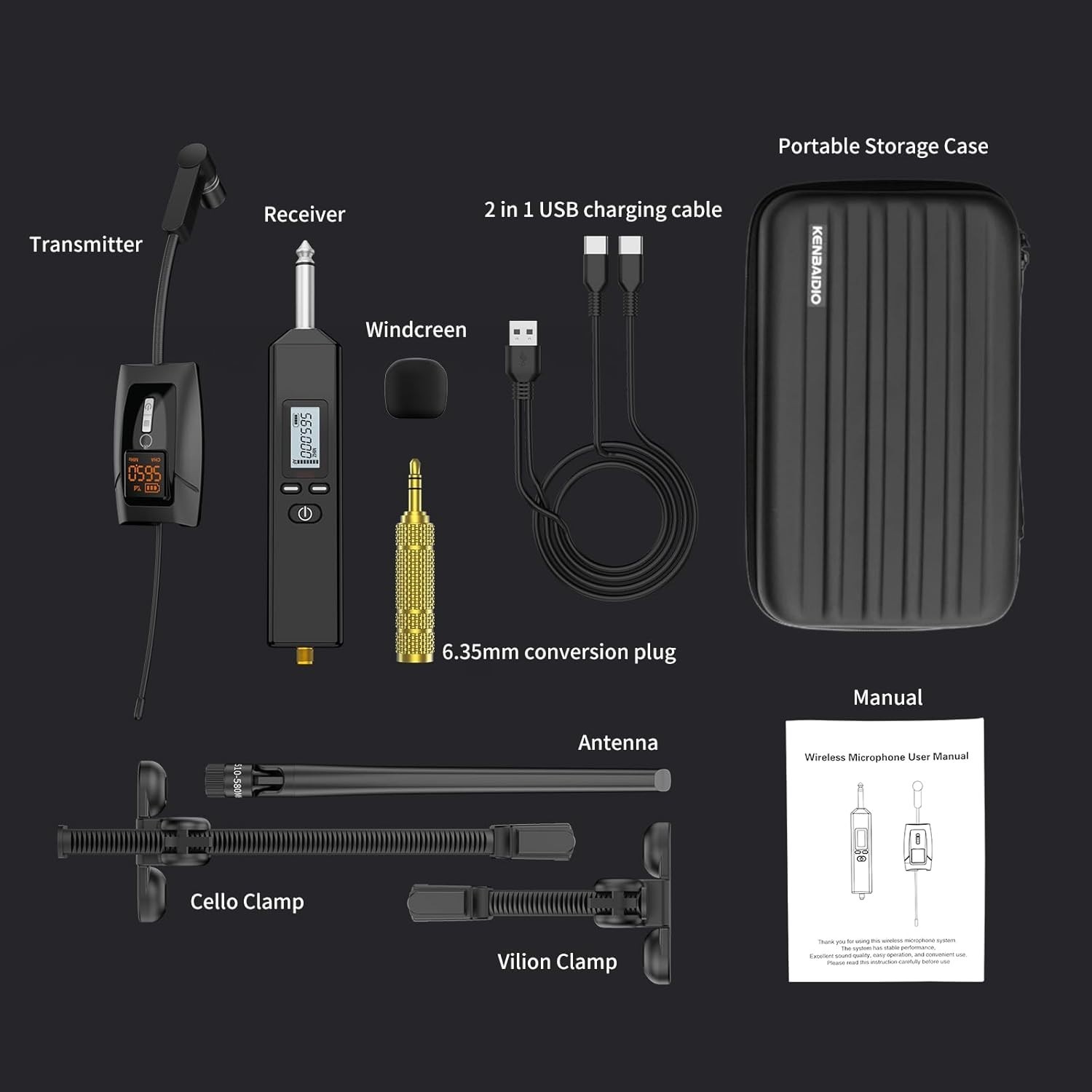 UHF Wireless Violin Cello Microphone System Violin Pickup Clip-on Instrument Mic