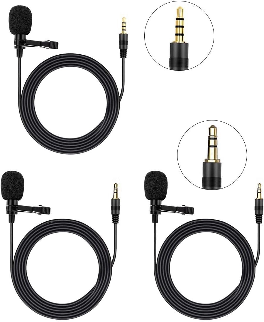 Omnidirectional Clip-On Lavalier Microphone for Smartphone & Camera – 3 Pack