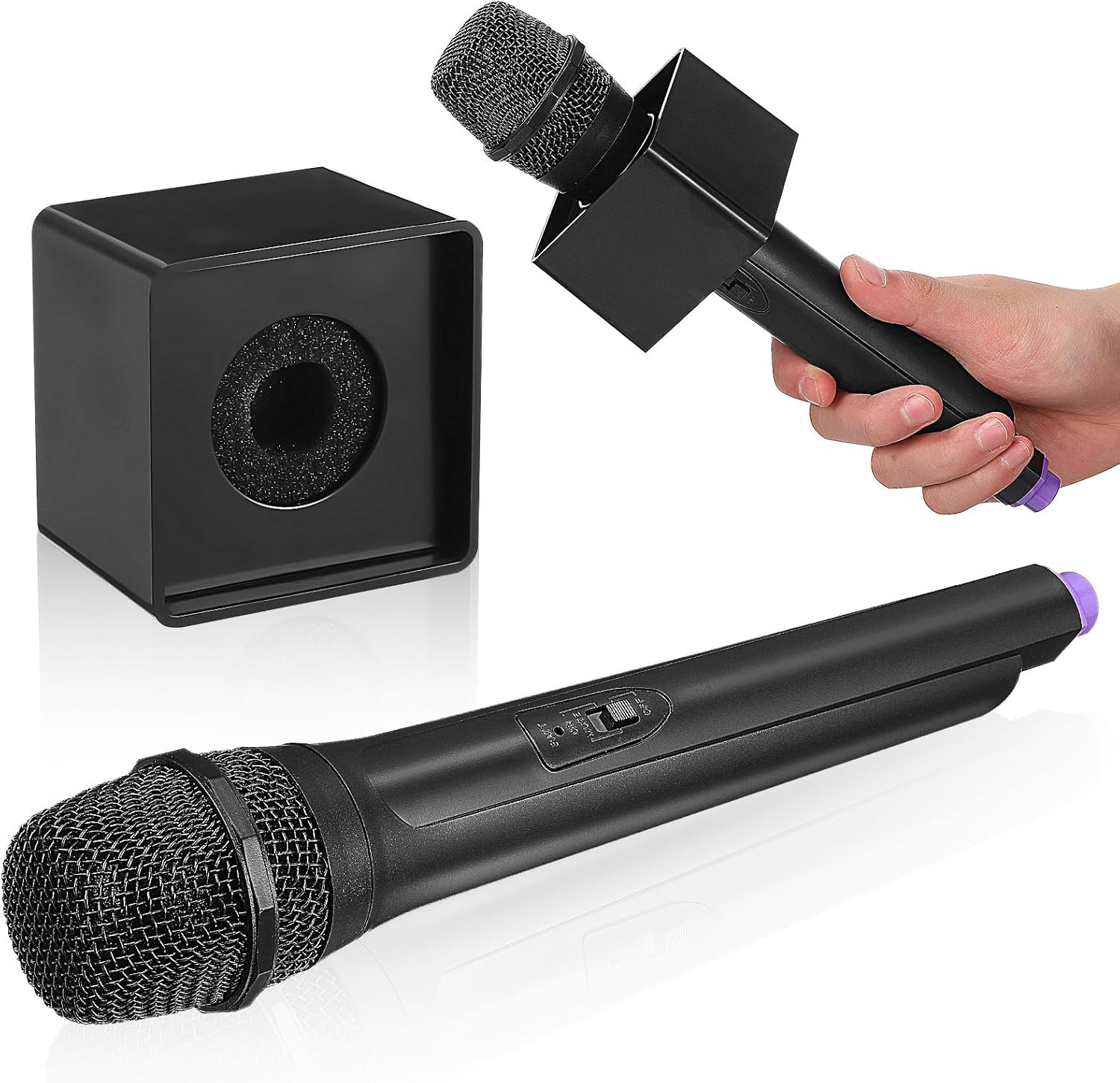 Fake Microphone Props for Kids Plastic Microphone Toy with Flags Square Cube Sta