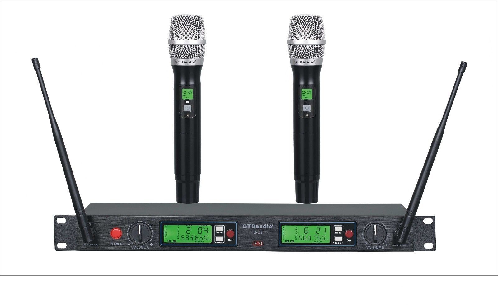 GTD 2 x100 Channel UHF Cordless Wireless Microphone Mic System 500 MHz Band B22H
