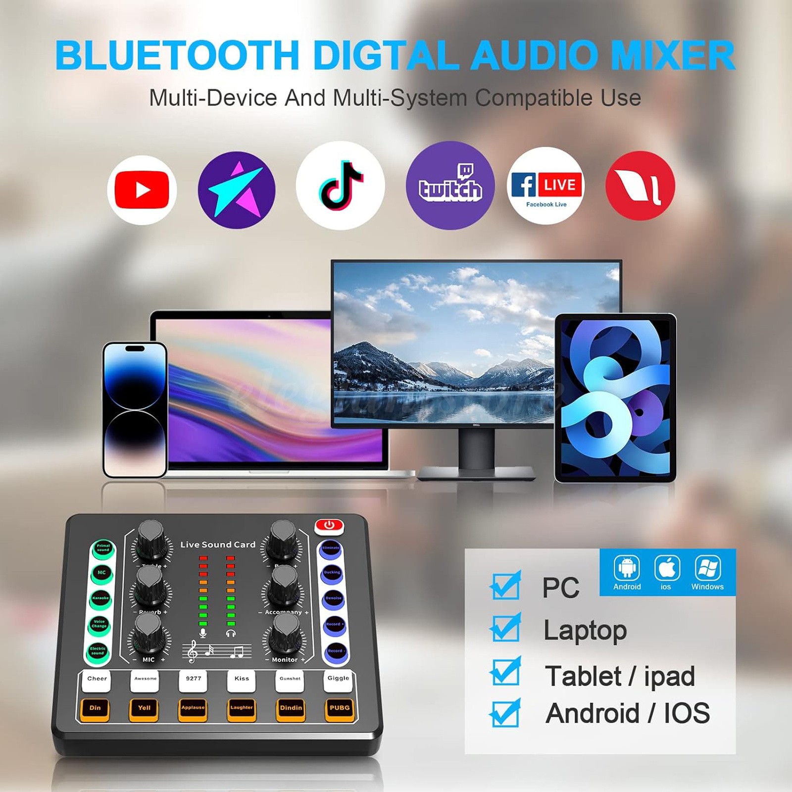Vlog Podcast Live Game Mic Recording Kit Voice Change Sound Card Audio Mixer