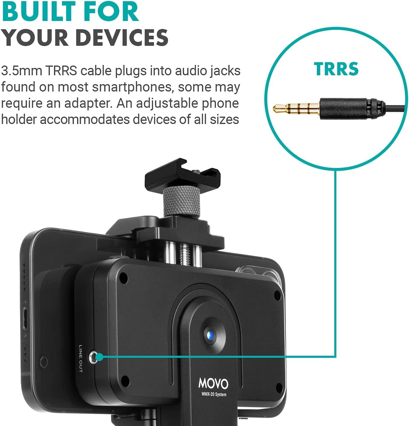 Movo WMX-20-SP Smartphone Stabilizer & UHF Wireless Receiver for Lav Mic System