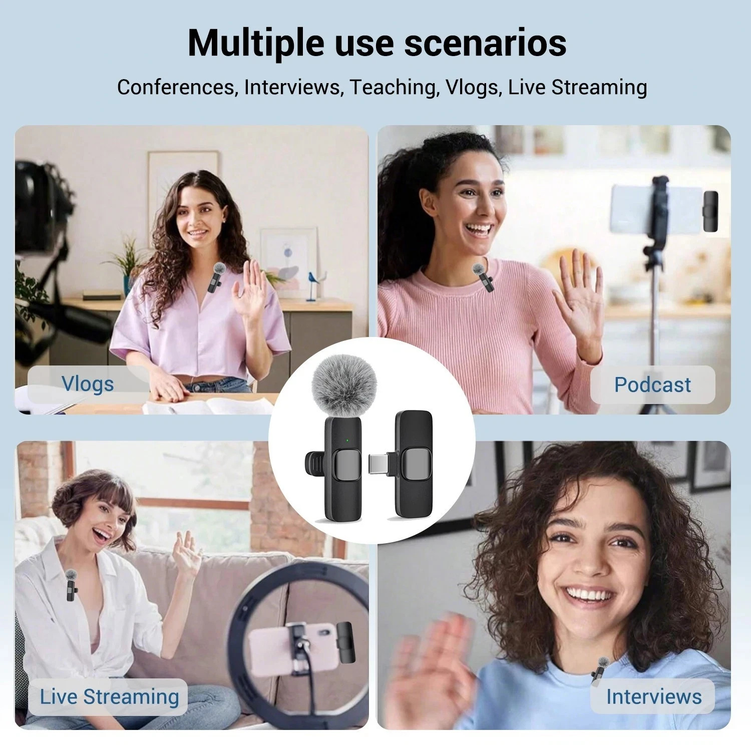 Type-C Wireless Lavalier Microphone USB-C Clip Mic for Phone Camera Laptop