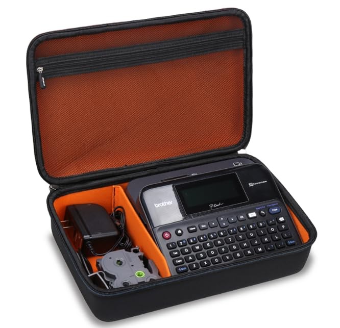 Mchoi Hard Portable Case for Brother P-Touch Label One Size, Black and Orange