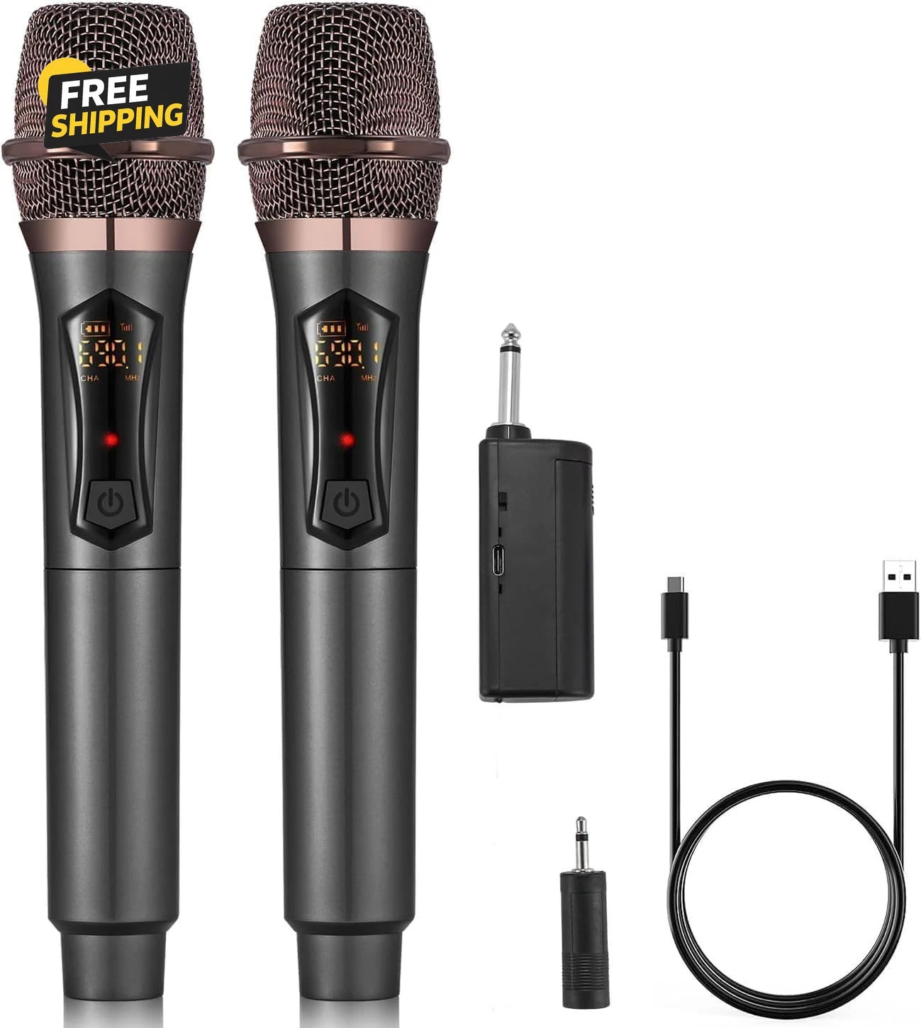Wireless Microphones, Metal Dynamic Microphone System with Rechargeable