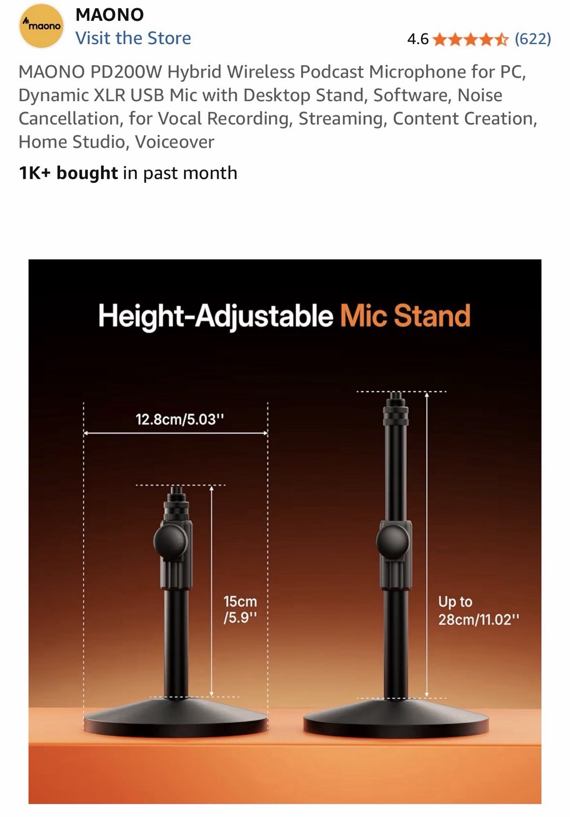 MAONO PD200W Hybrid Wireless Podcast Microphone for PC, Dynamic XLR USB