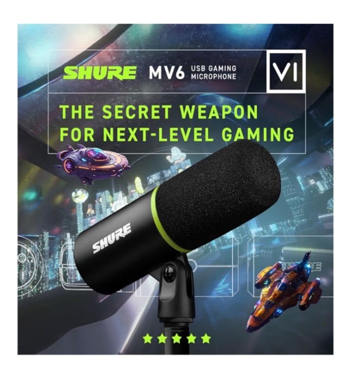 Shure MV6 USB Gaming Microphone for Streaming, Podcasting & Recording – Dynamic