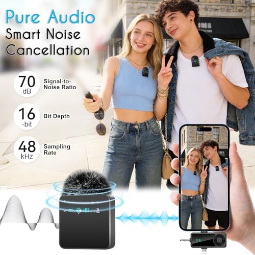 3-in-1 Wireless Microphone for iPhone/Android/Camera with Noise Black