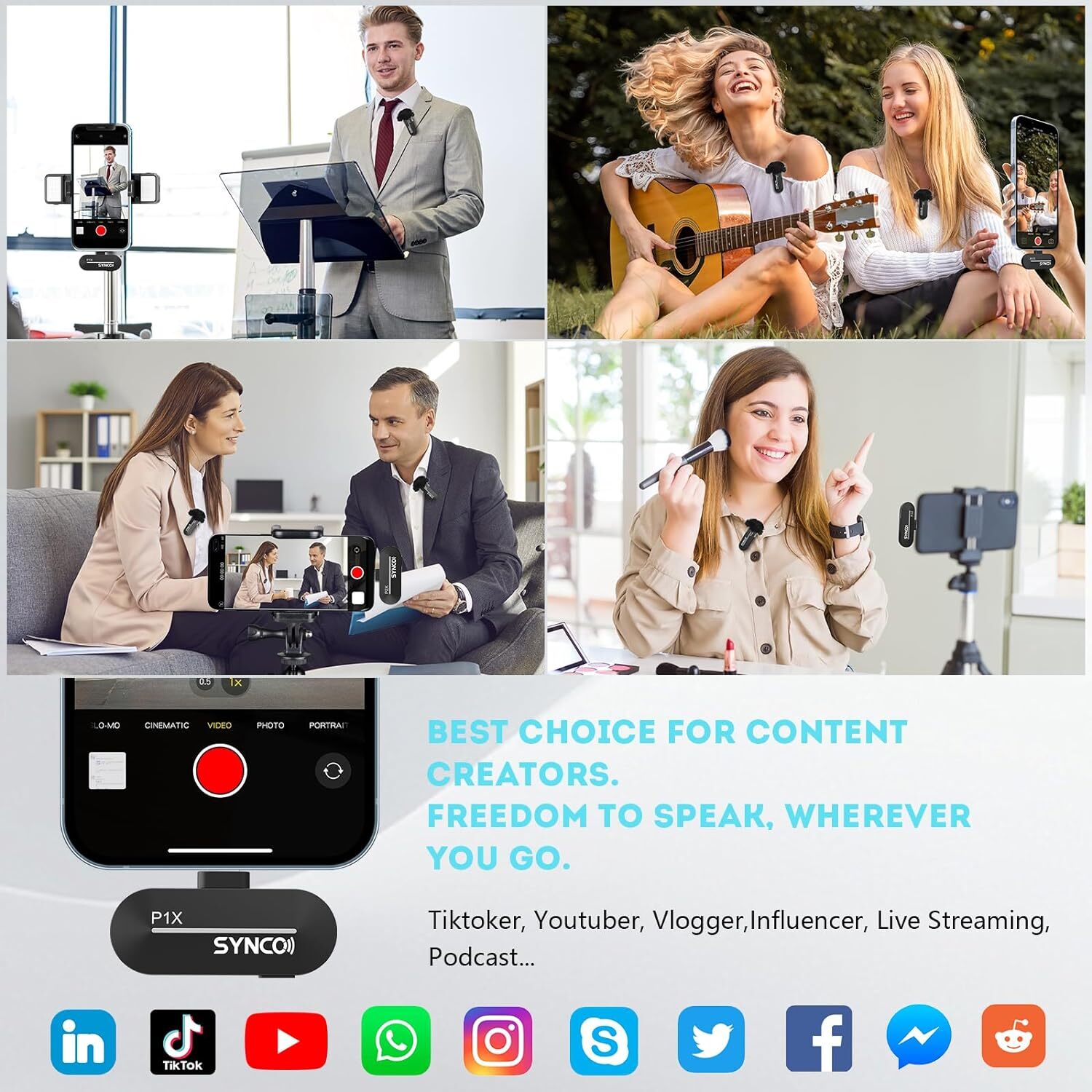 SYNCO P1X Wireless Lavalier Microphone for Tiktok YouTube Streaming Vlog