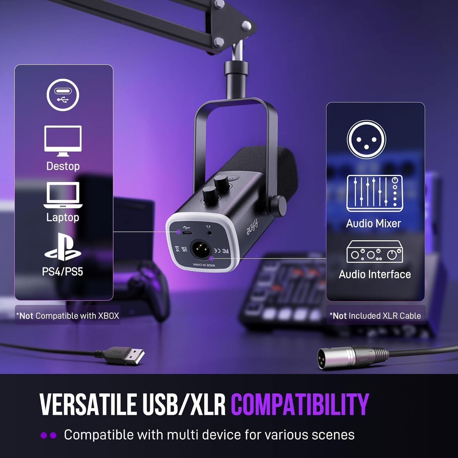 XLR/USB Gaming Microphone Set Dynamic PC Mic for Streaming Podcasting Compute…