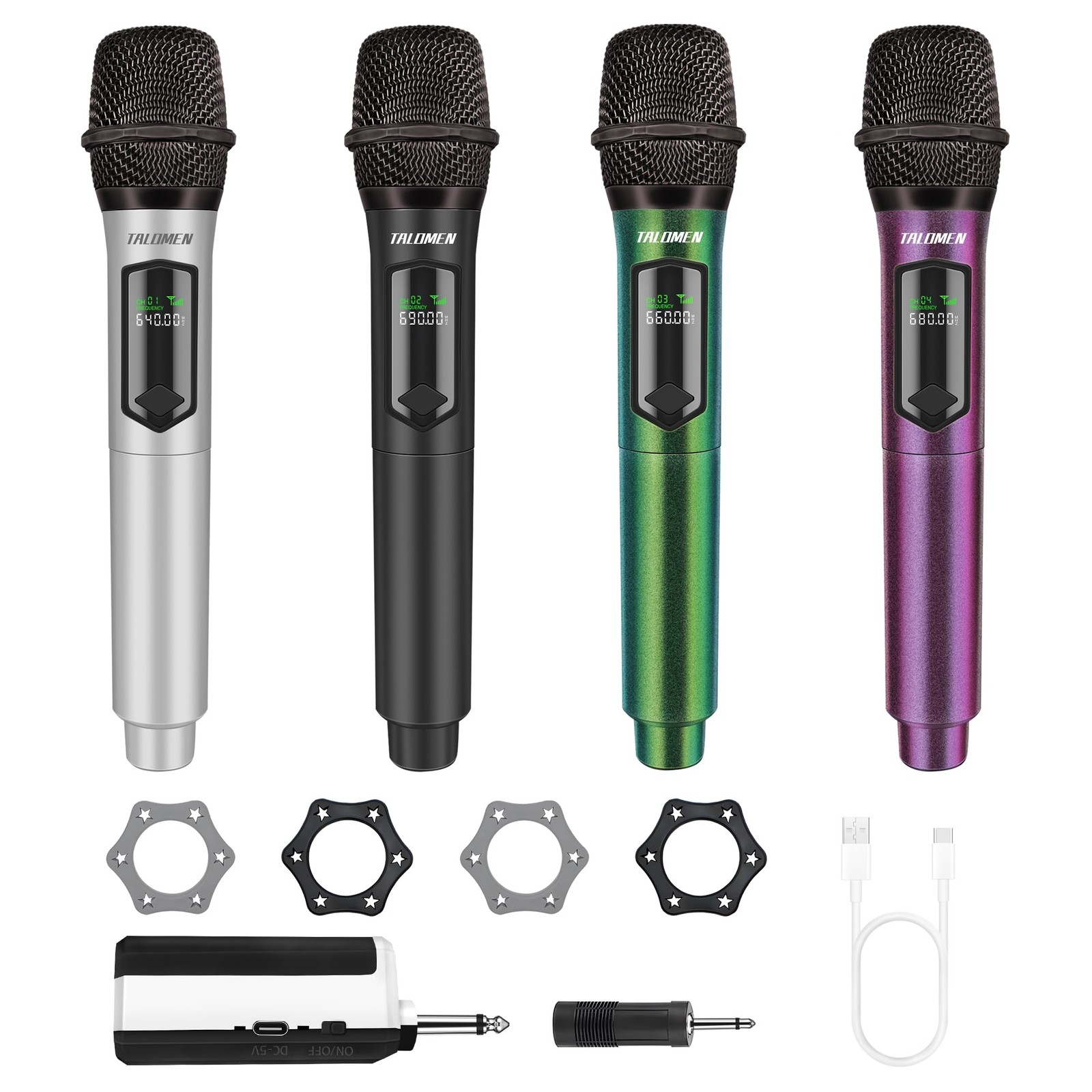 4 PCS Rechargeable Wireless Microphones Karaoke Plug Play 160 FT Range Singing