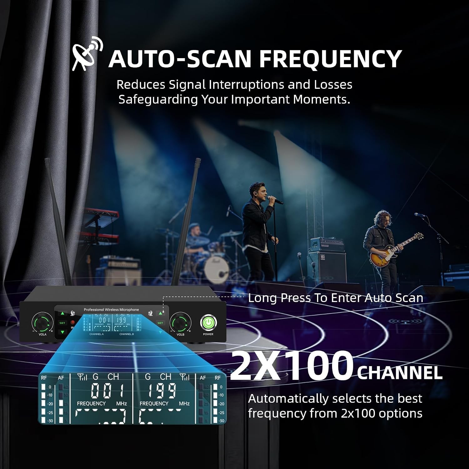 Wireless Microphone System, 500Ft Range, 40H Playtime for Karaoke & Events