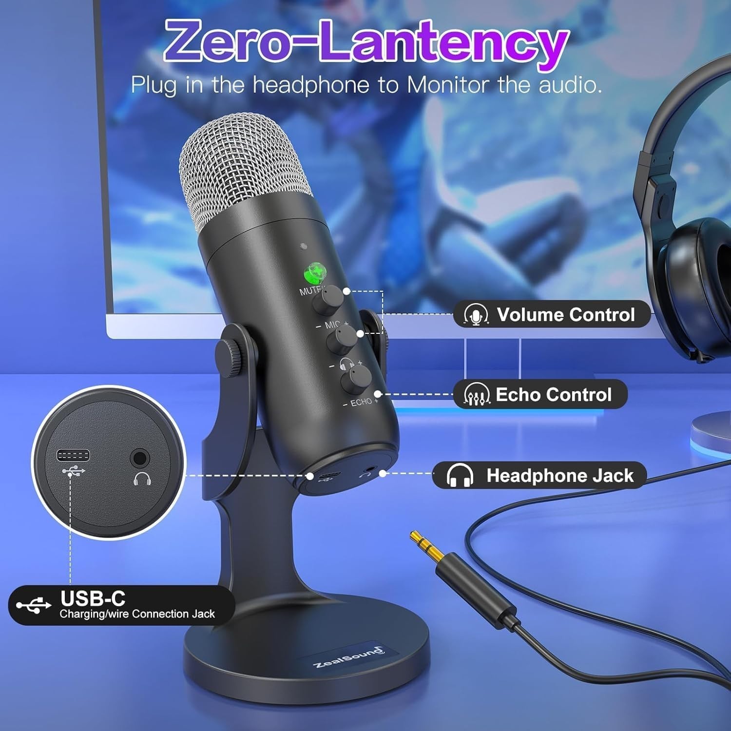 Wireless Microphone for PC, Noise Cancellation Podcast Mic with Gain, Mute, M…