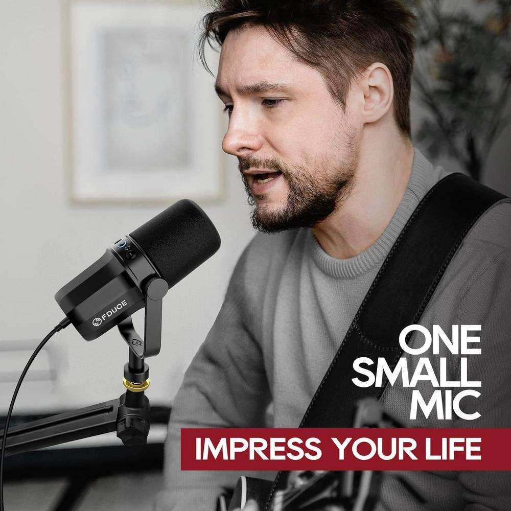 Dynamic Microphone with Built-In Headphone Output, LED Mute Button for Podcastin