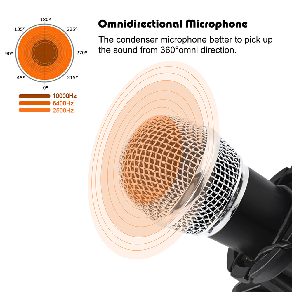Condenser Recording Microphone 3.5mm Plug & Play for Mac PC Android Gaming Black