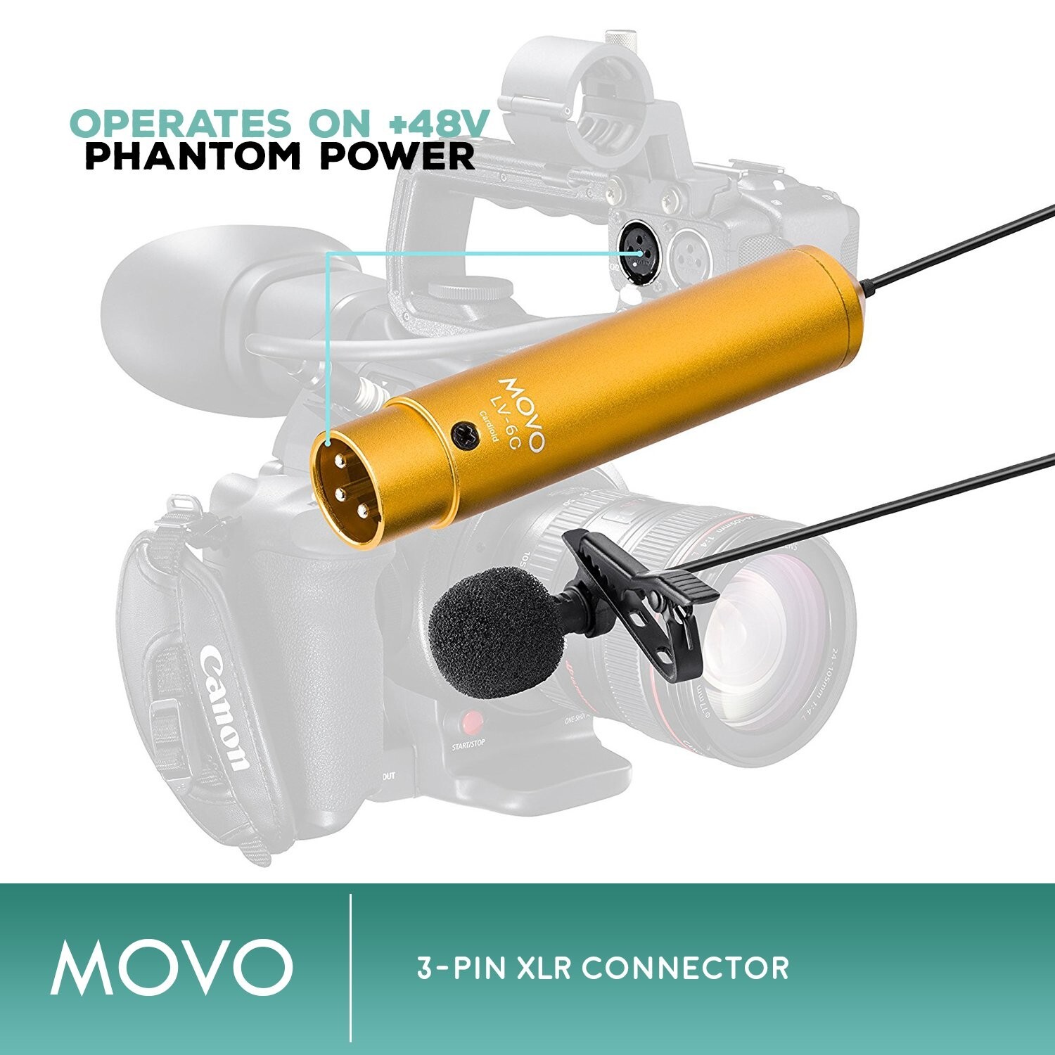 Movo LV-6C Pro Grade Cardioid XLR Lavalier Condenser Microphone 8.3mm Capsule