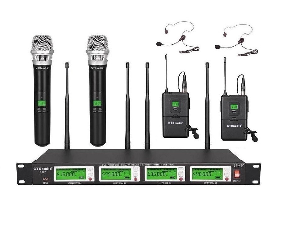 GTD Audio 4x800Ch Diversity Wireless Handheld Lavaliere Headset Microphone 787HL