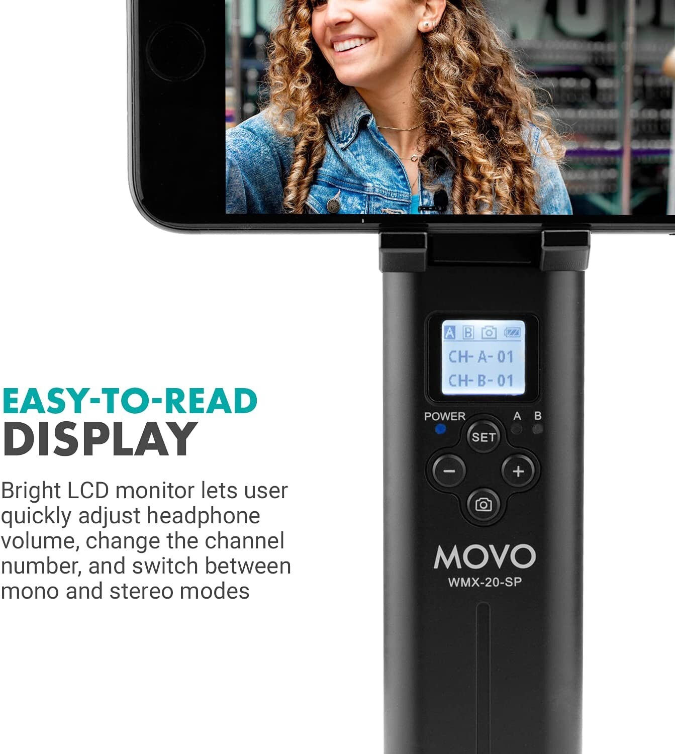 Movo WMX-20-SP Smartphone Stabilizer & UHF Wireless Receiver for Lav Mic System