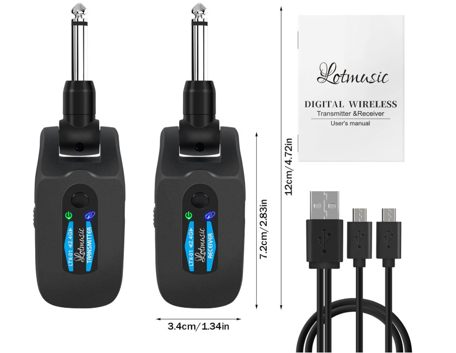 Sistema Inalámbrico 2.4GHz para Guitarra, Transmisor y Receptor Recargable de 4