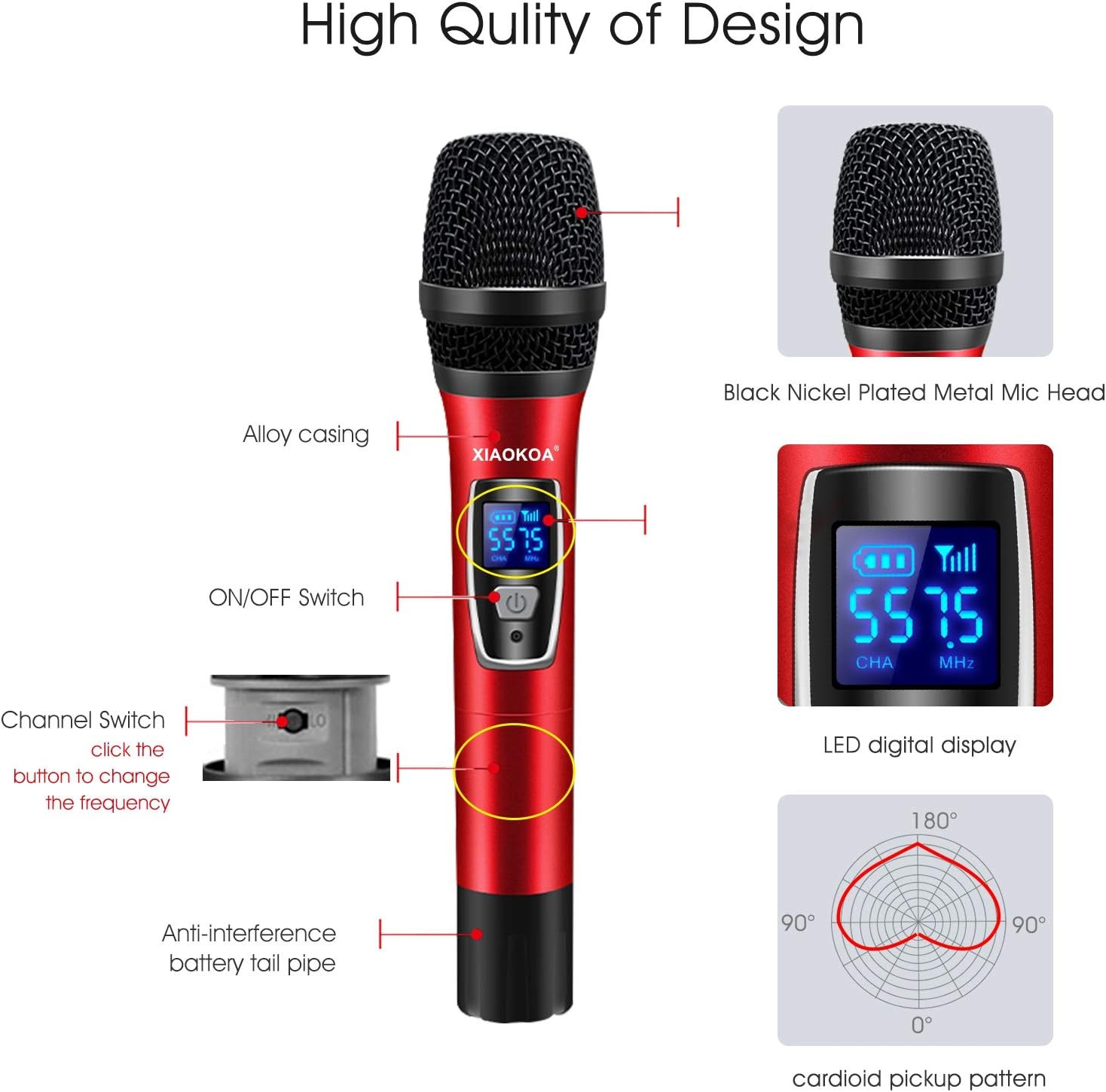 XIAOKOA Handheld Wireless Microphones,Professional UHF Karaoke Microphone,160Ft