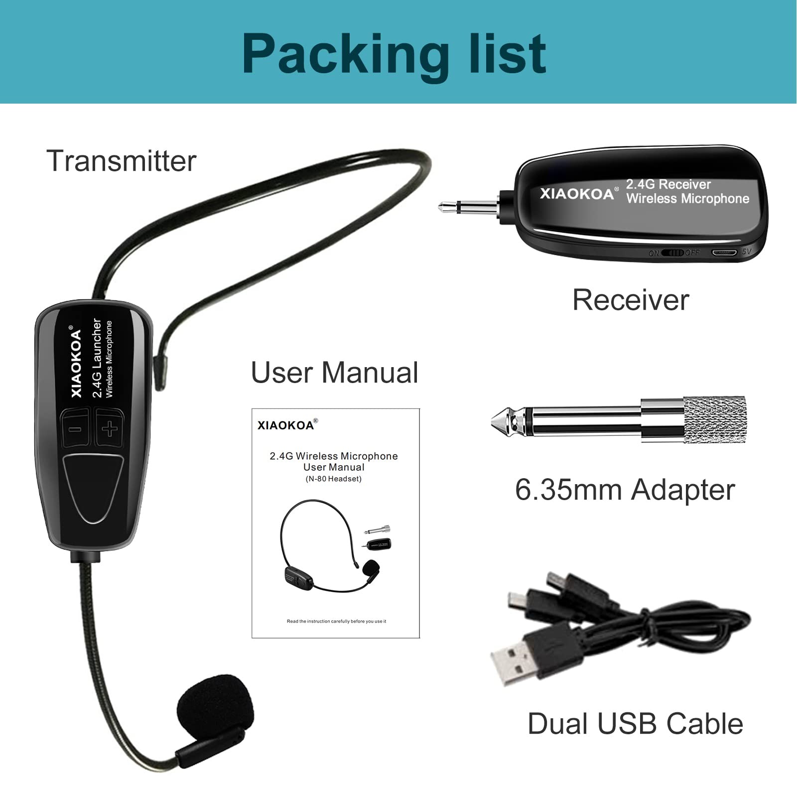Wireless Microphone Headset, 2.4GHz Head Mic System for Fitness