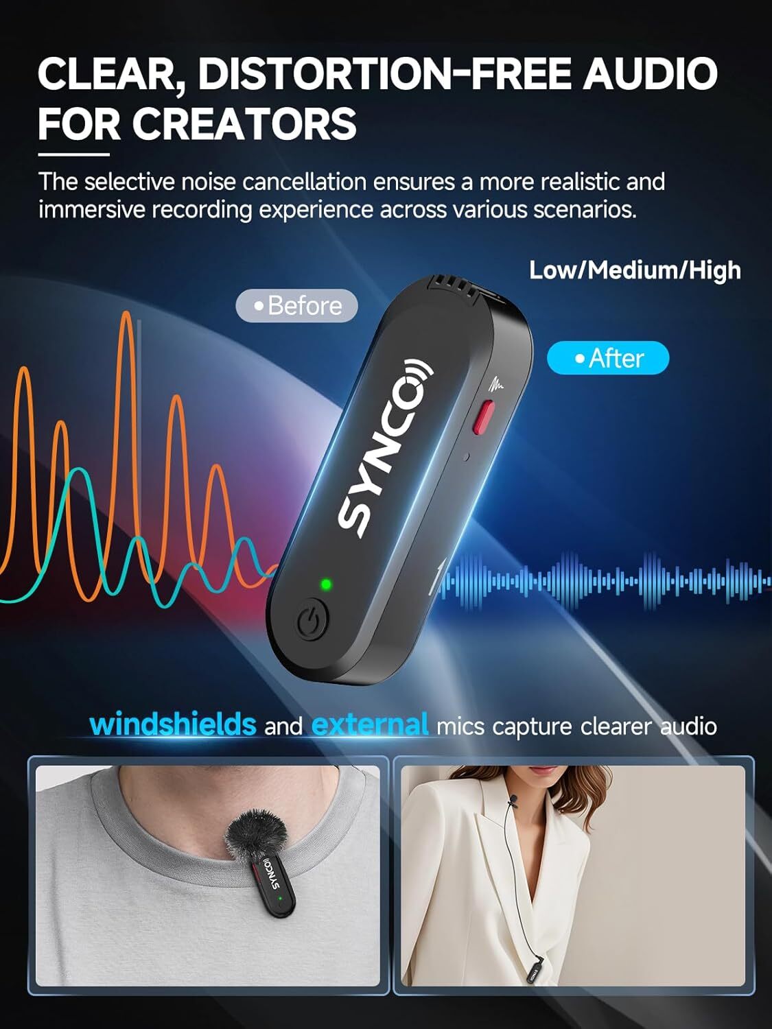 SYNCO G3PRO Wireless Microphone with Touch Screen Noise Reduction for Camera