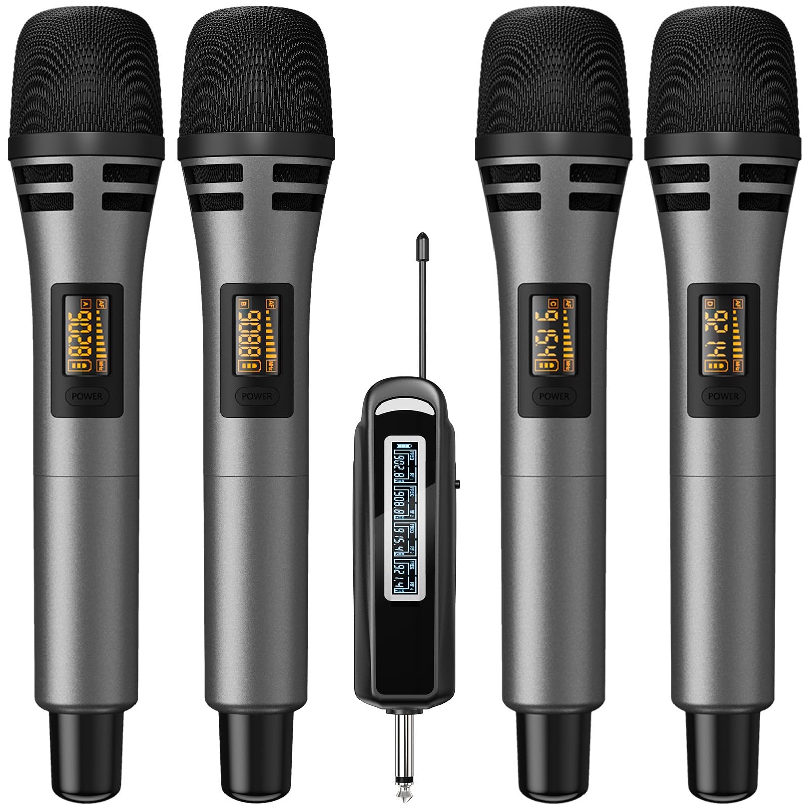 TONOR Wireless Microphones, 4 UHF Karaoke Microphone System, Microfonos Gray