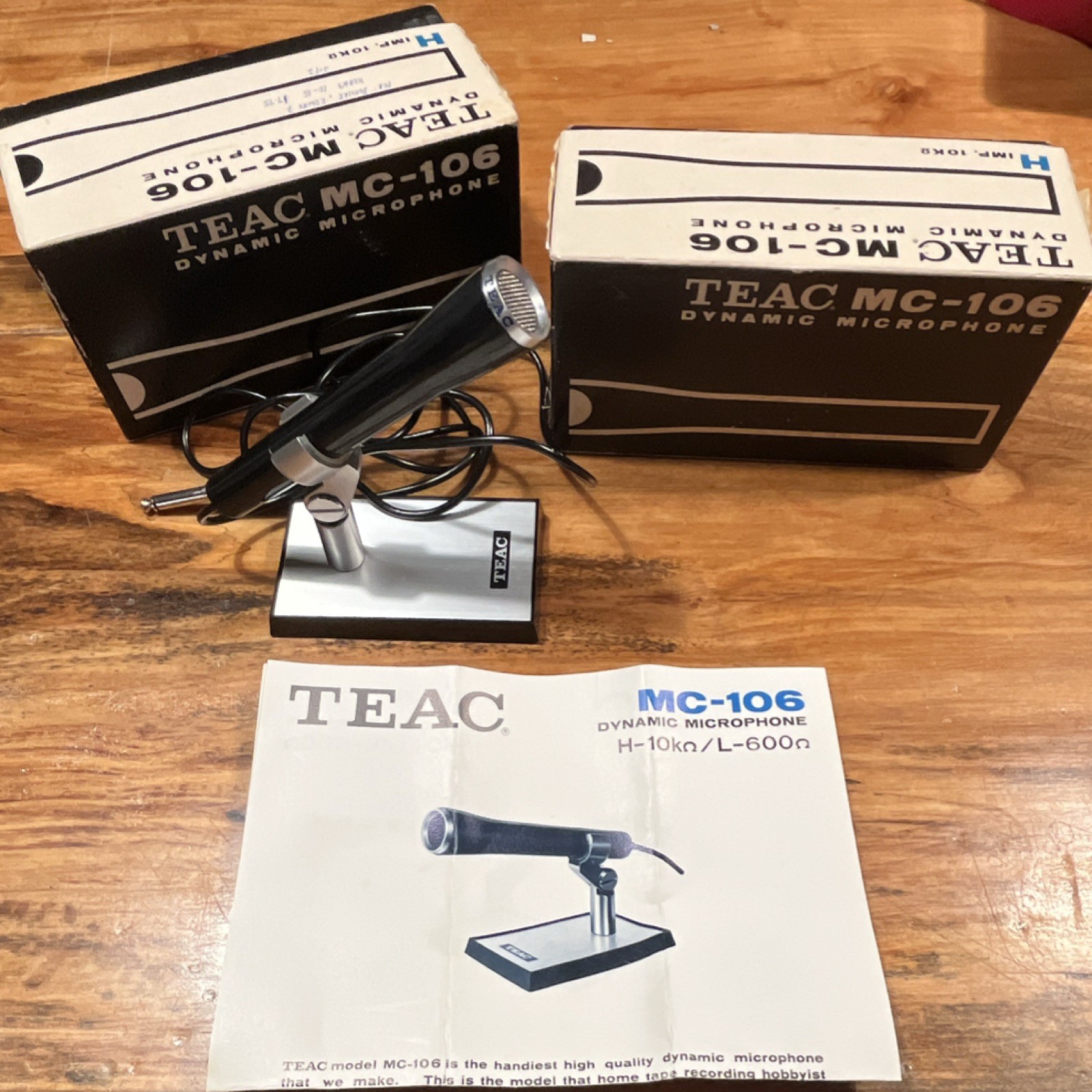 2-TEAC MC-106 Dynamic Wired Microphone w/ Desktop Stand, 1/4 in TS Plug