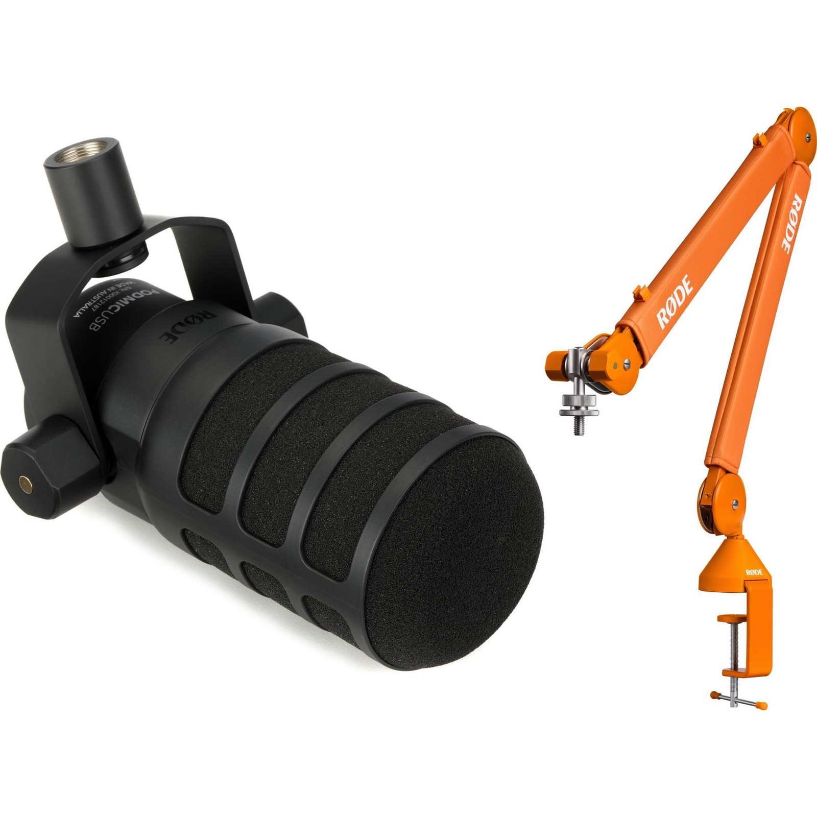 Rode PodMic USB Dynamic Broadcast Microphone and Studio Boom Arm – Orange