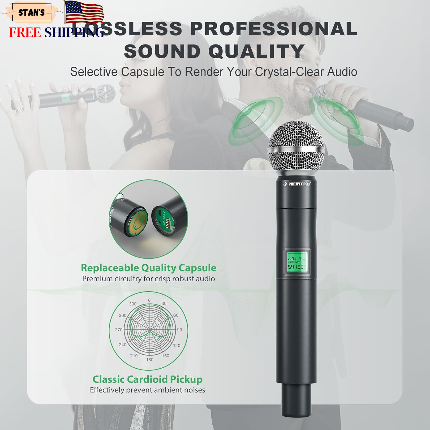 Phenyx Pro Wireless Microphone System 4 Channel UHF Wireless Mic Fixed Freq NEW