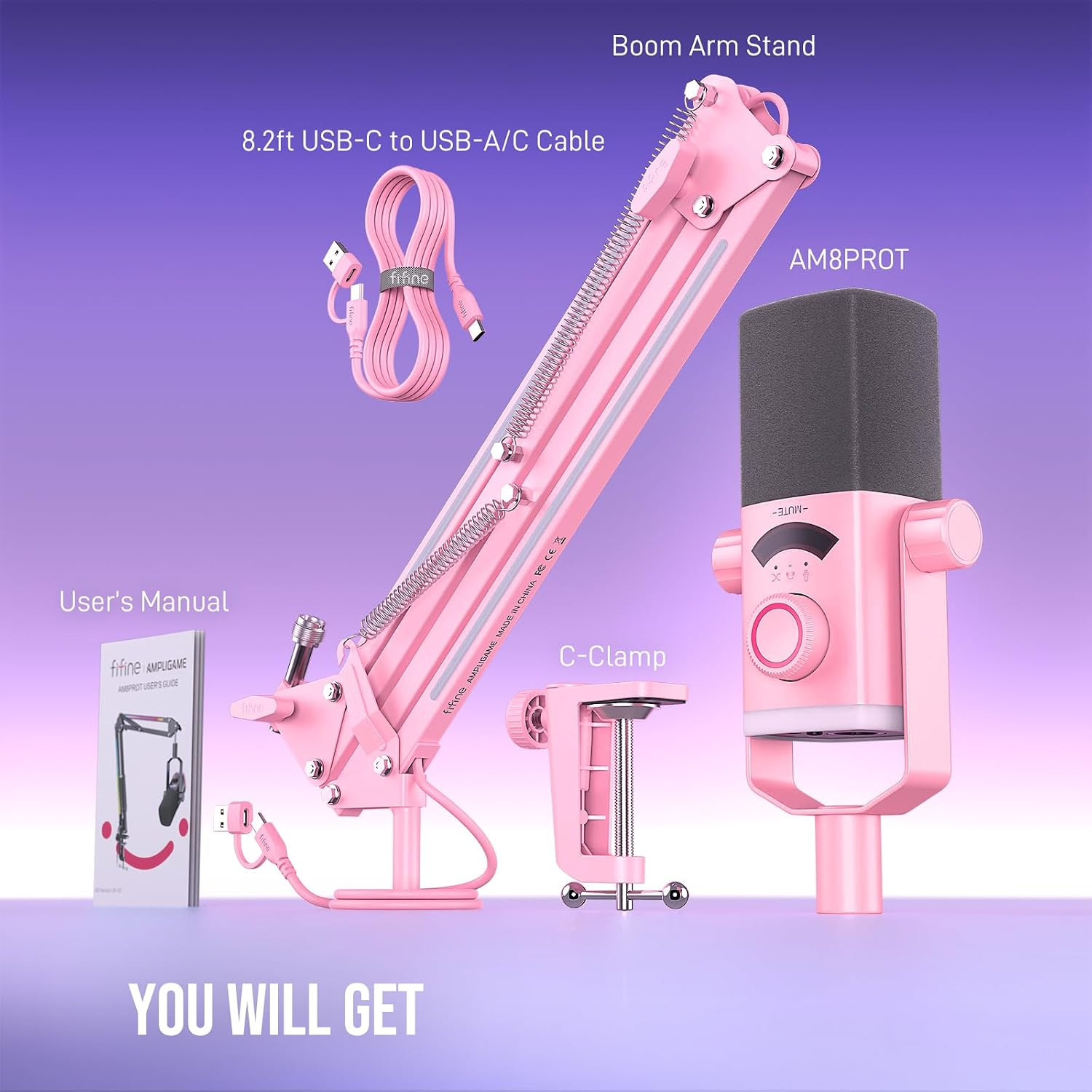 XLR/USB Gaming Microphone Kit with Boom Arm Stand, RGB Streaming Mic for Compute