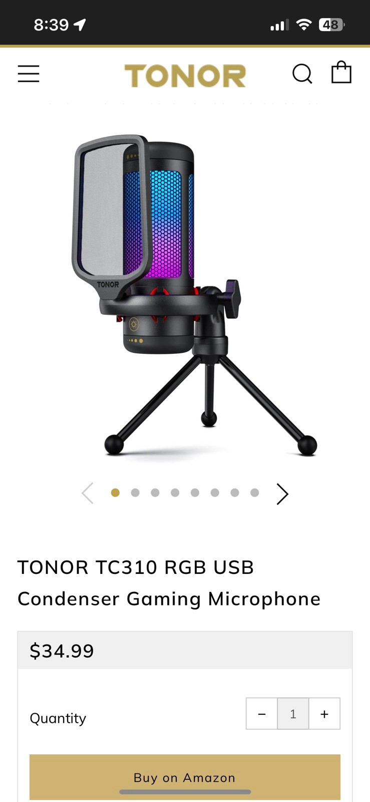 TONOR TC310 Gaming Condenser Microphone USB, Adjustable RGB for Streaming