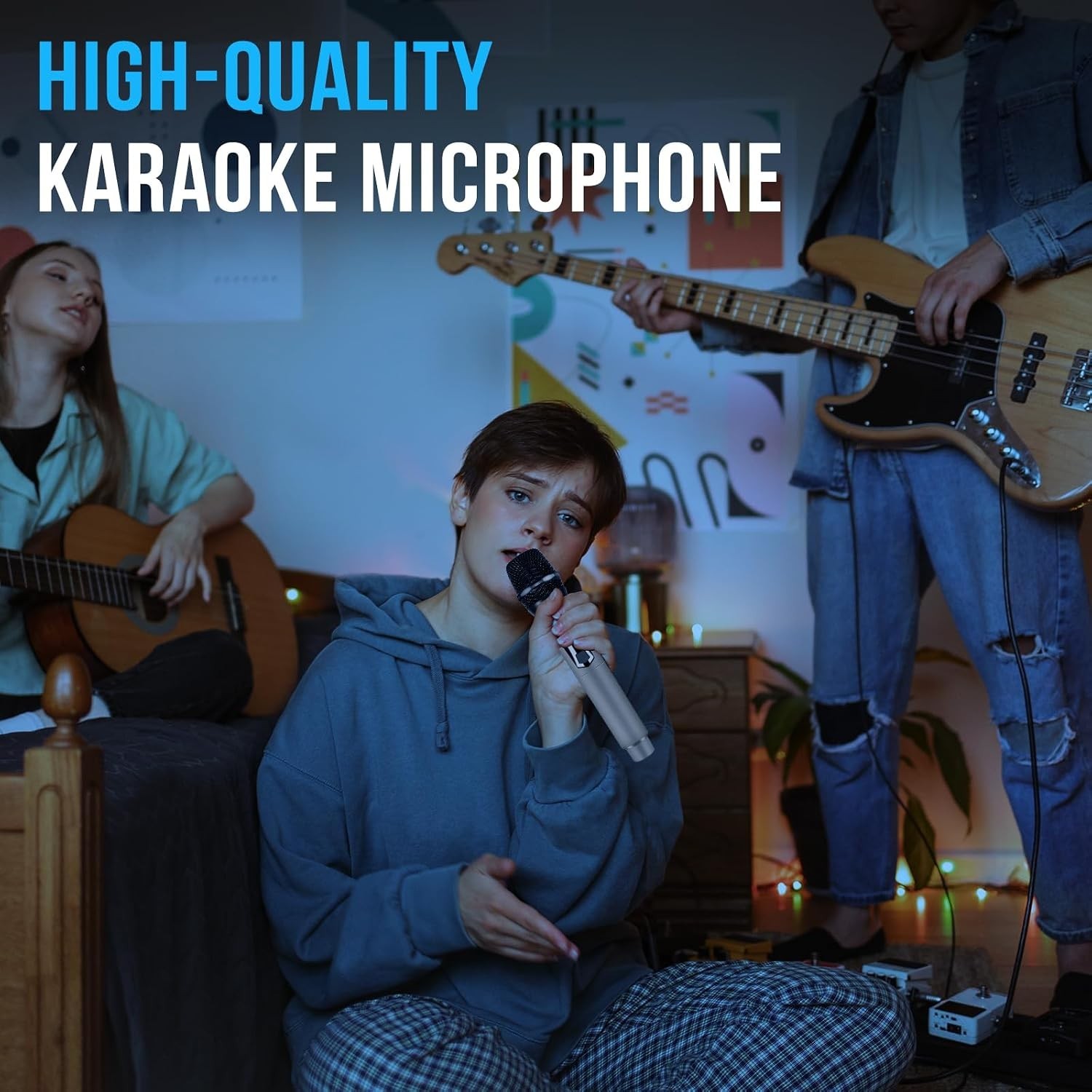 Dual Wireless Microphone System with Rechargeable Receiver for Karaoke & Events