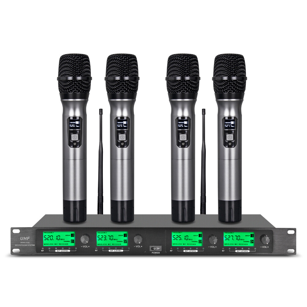 Pro Audio UHF Wireless Microphone System 4 Channel 4 Handheld Metal Dynamic Mic