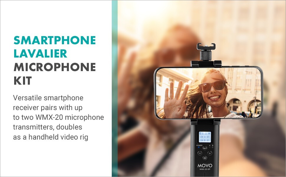 Movo WMX-20-SP Smartphone Stabilizer & UHF Wireless Receiver for Lav Mic System