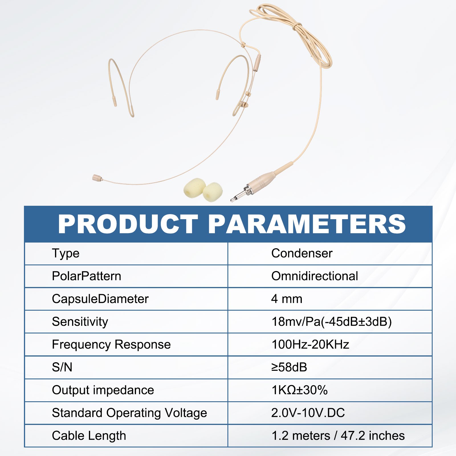 Ear Hook Microphone, Double Ear Headset with Standard 3.5mm TRS Plug, Black