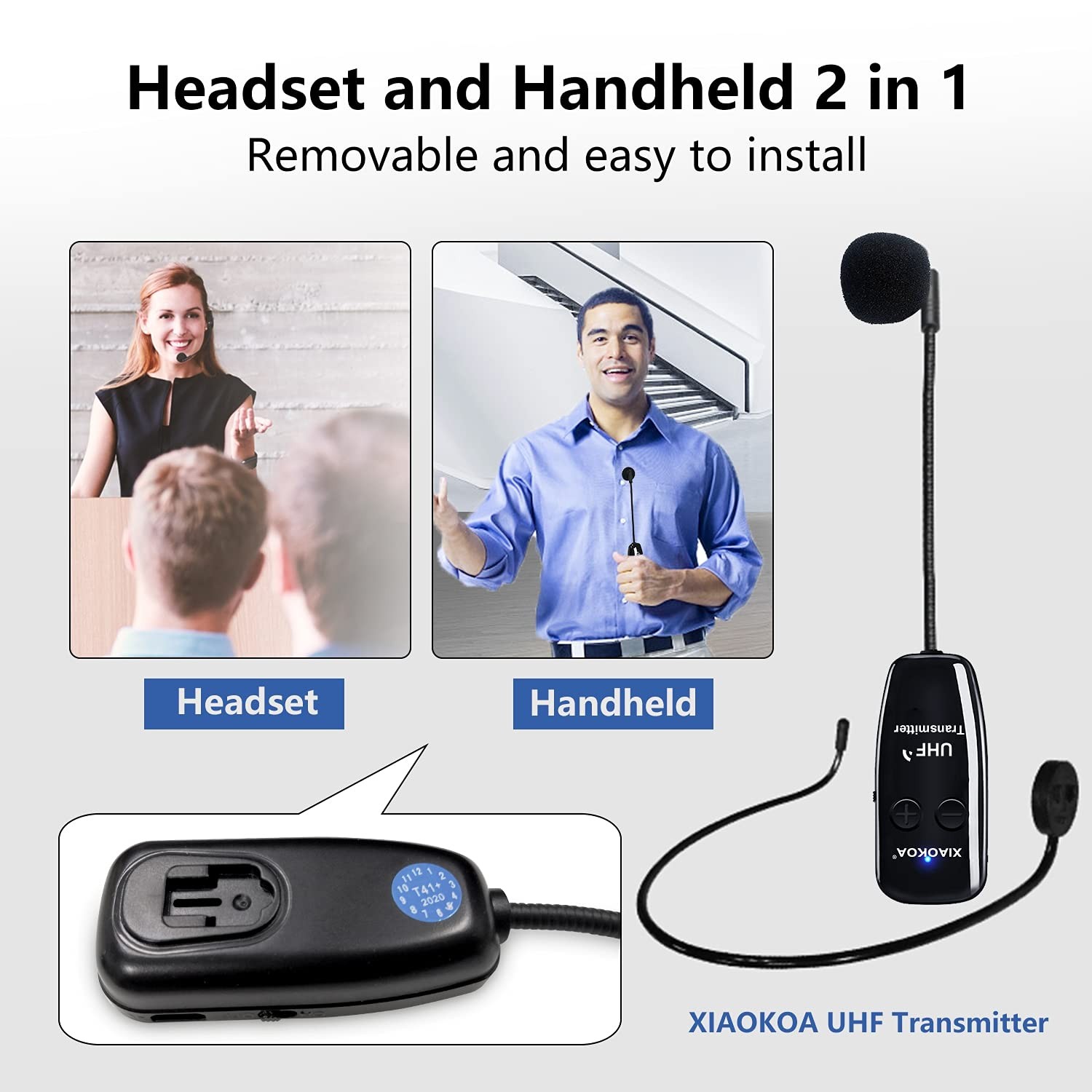 Xiaokoa Uhf Wireless Headset Microphone Cordless Head Mic System Usb-C Charging