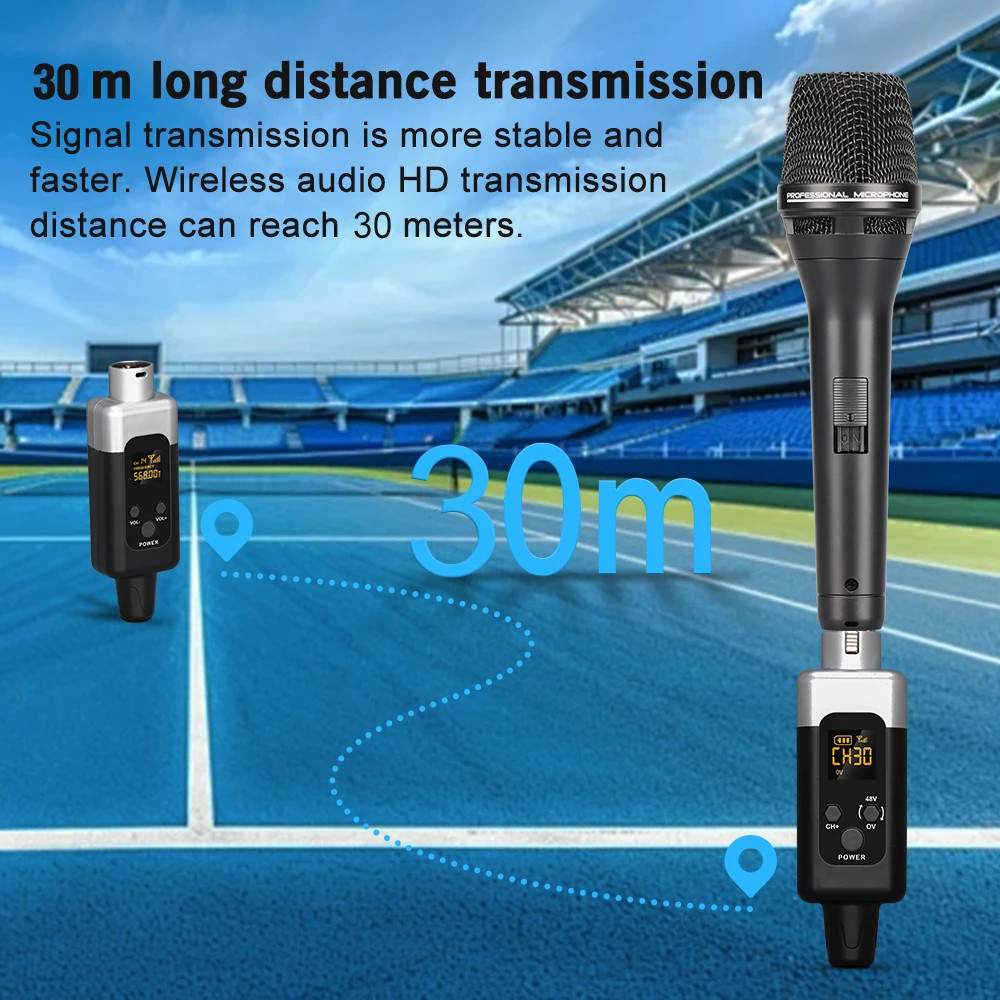 U2 48V UHF Wireless Microphone System XLR Transmitter & Receiver for All Mics