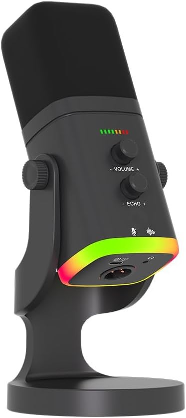 USB/XLR Desktop Dynamic Microphone with RGB Light, Noise Reduction & Mute Button