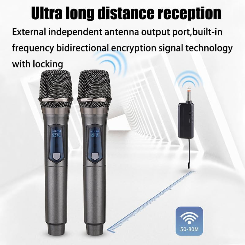 Wireless Microphone, Rechargeable Fixed Frequency Wireless Dual Microphone,Handh