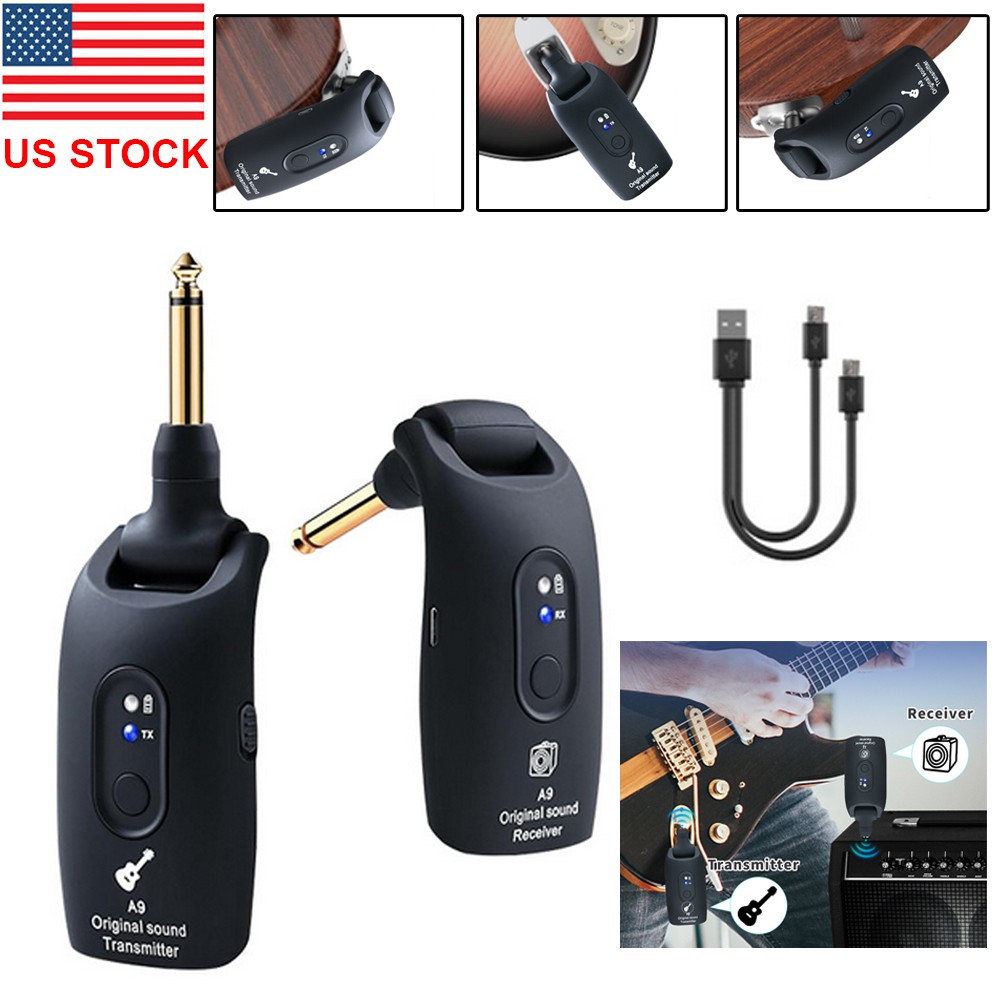 2.4GHz Wireless Guitar System Guitar Transmitter Receiver 100ft Rechargeable