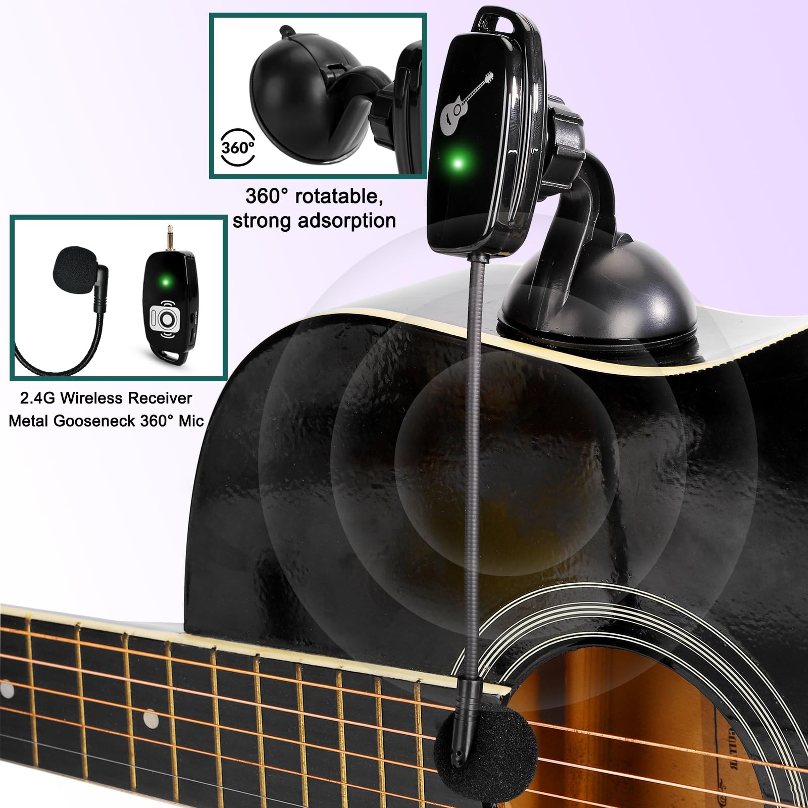 Wireless Instrument Microphone for Acoustic Guitar: 2.4G Cordless Mics Black1